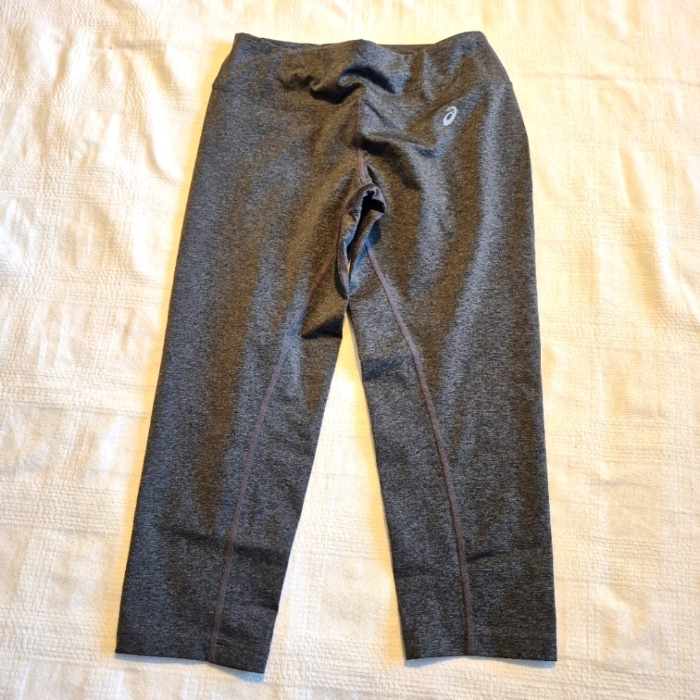 Asics women's gray size Small cropped leggings waist pocket VGUC